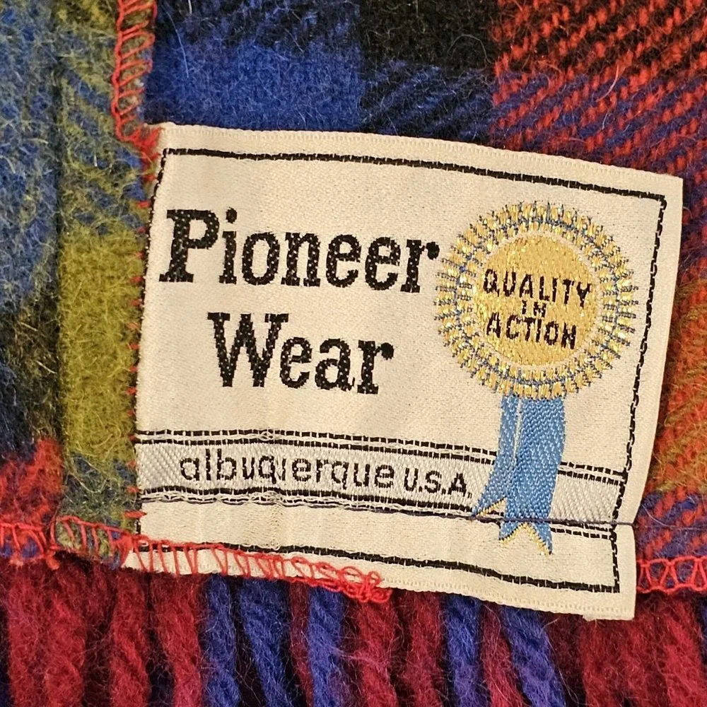 70s Pioneerwear Womens XS Wool Plaid Skirt Fringe Assymetrical Red‎ Blue Boho